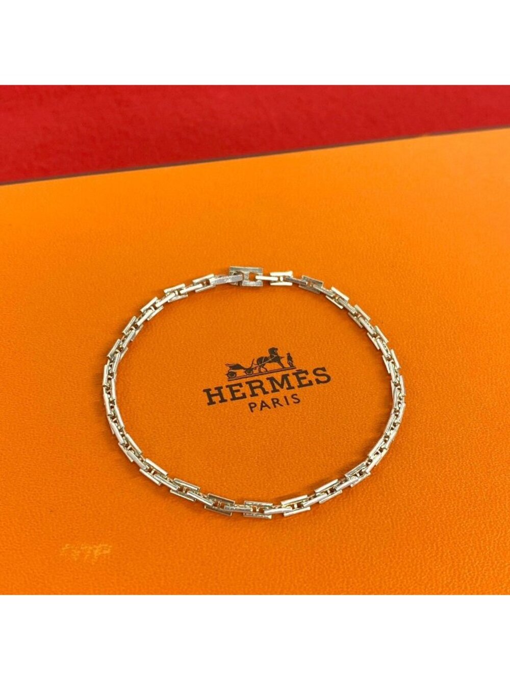 Hermes Vintage Cles PM Bracelet 925 Sterling Silver Chain Bangle